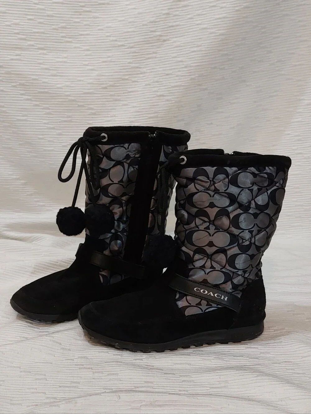 Coach Black Signature Pom-Pom Winter Boots Size 8.5